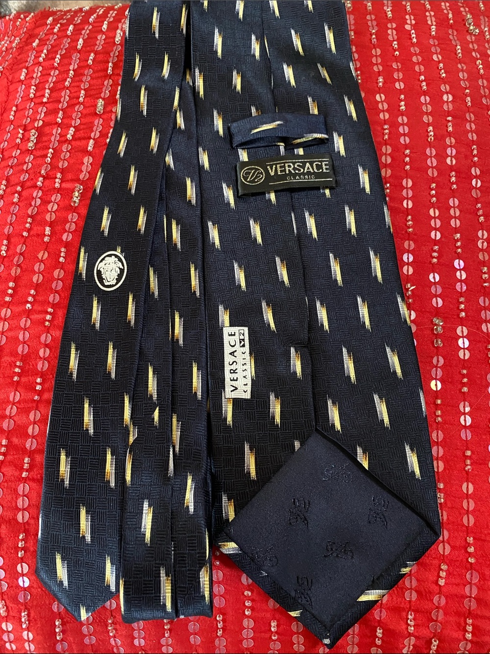 Versace All Silk Handmade Luxurious Subtle Shimmer Logo Tie NWOT